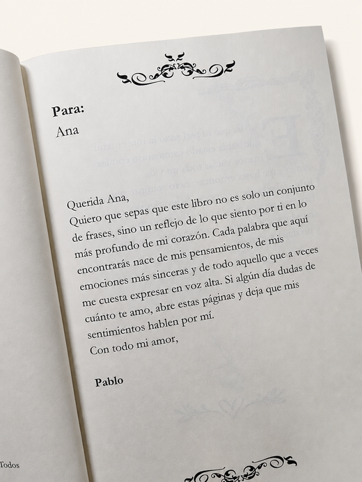 Dedicatoria impresa dentro del libro